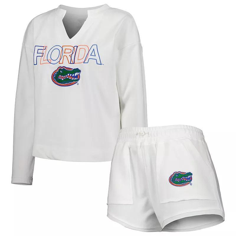 Womens Concepts Sport White Florida Gators Sunray Notch Neck Long Sleeve T-shirt and Shorts Set Product Image