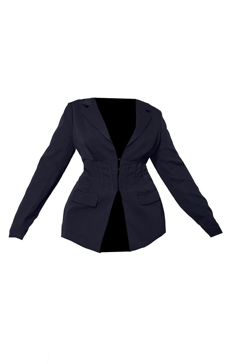 Plus Black Corset Waist Detail Blazer Product Image