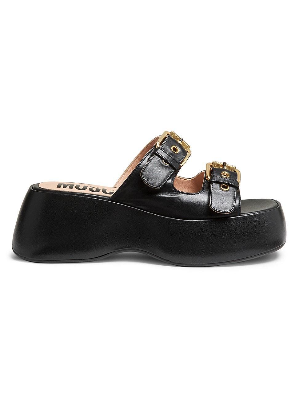 Womens Buckle Leather Platform Sandals product image