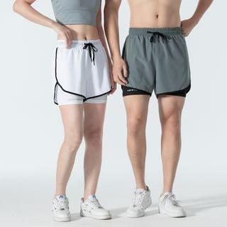 Drawstring Waist Lettering Sweat Shorts Product Image