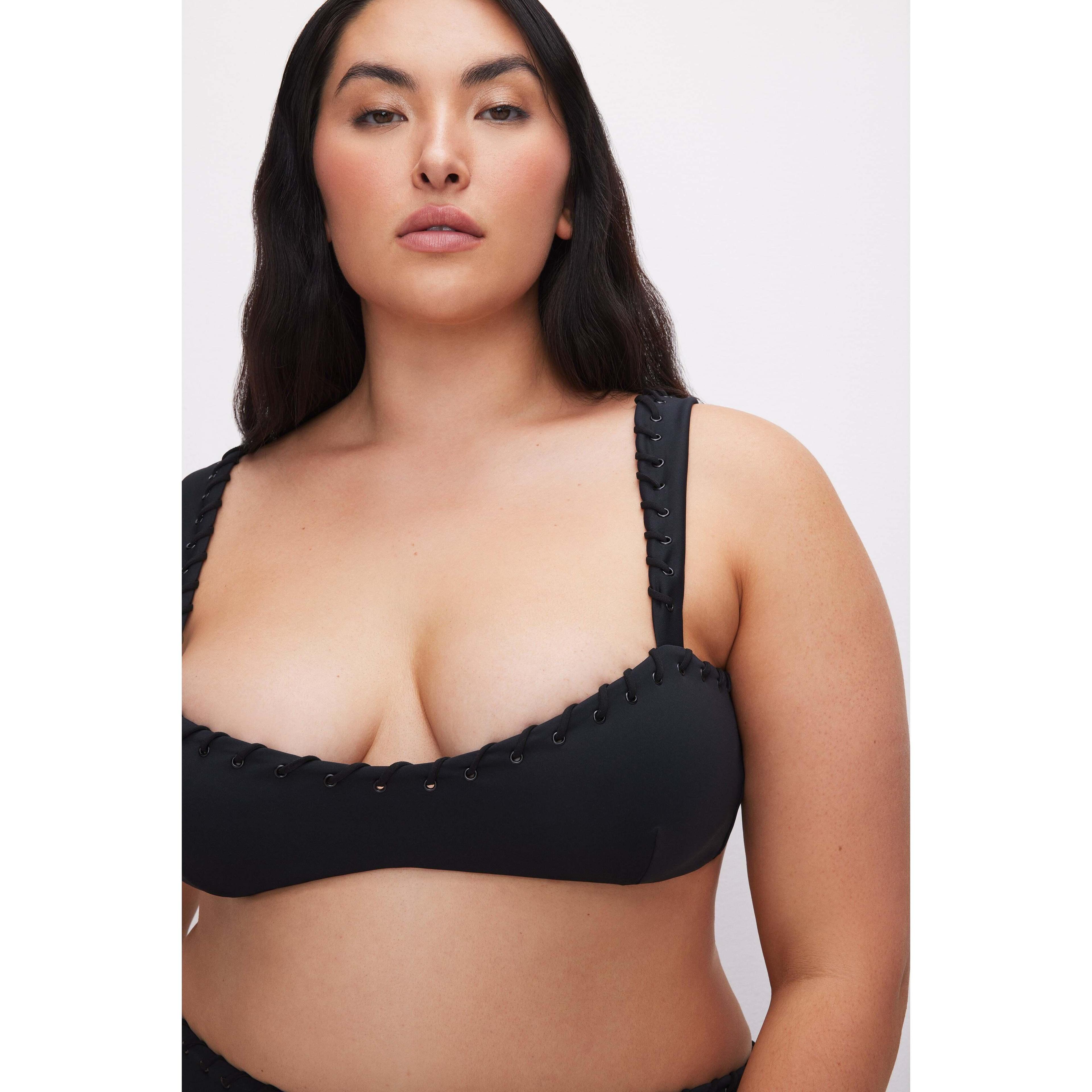 Womens Whip Stitch Compression Tiny Bikini Top | Black, Size XL | Good American by Khlo Kardashian Product Image