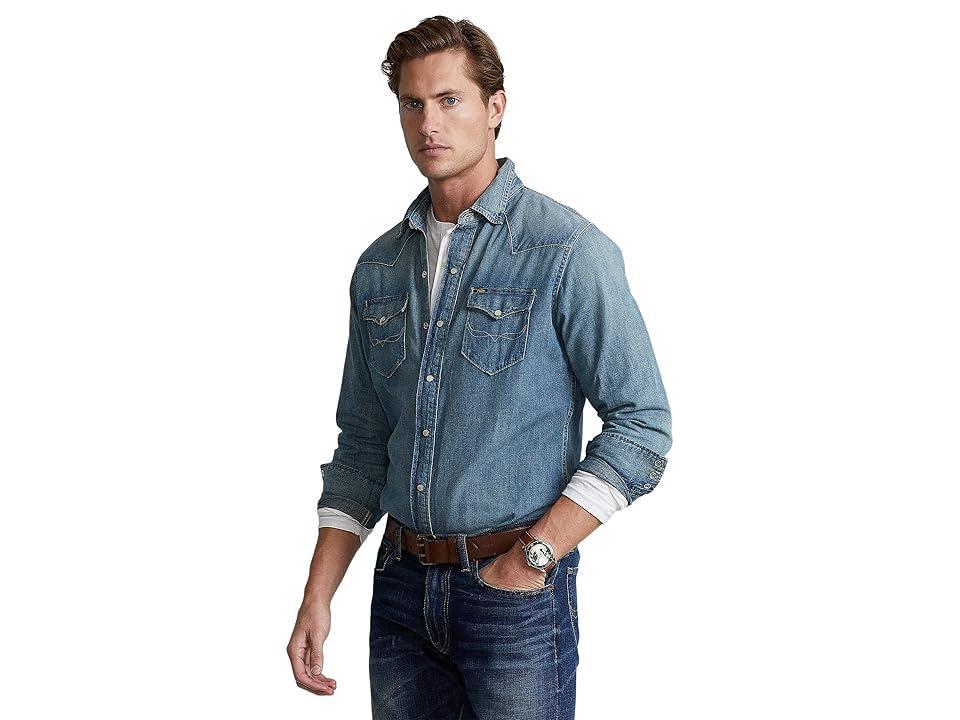 Polo Ralph Lauren Classic Fit Denim Western Sport Shirt (RL Western) Men's Clothing Product Image