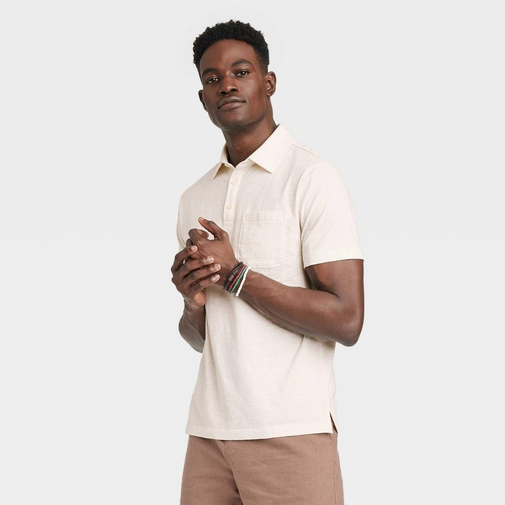 Mens Short Sleeve Slub Jersey Polo Shirt - Goodfellow & Co Cream XL Product Image