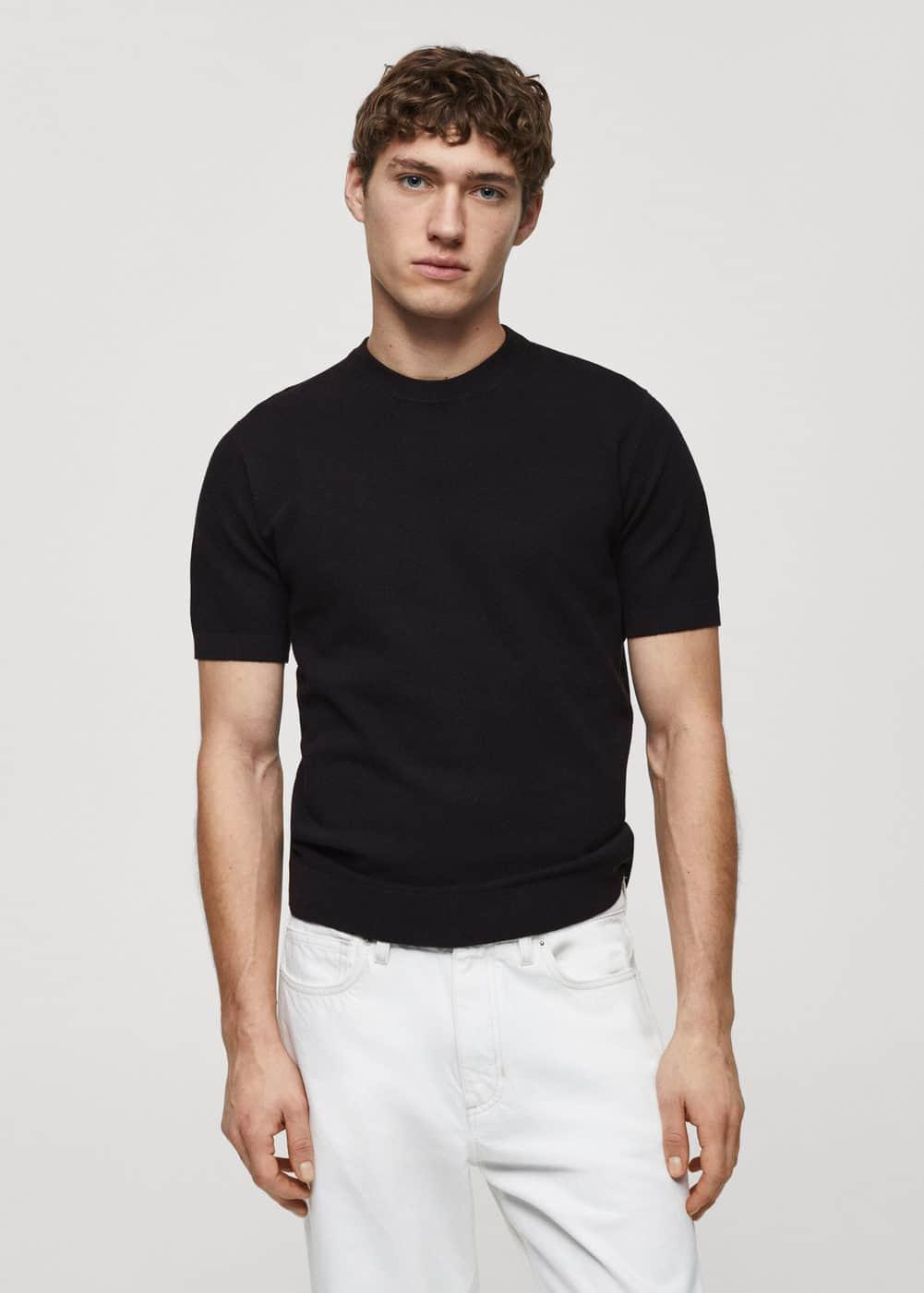 MANGO MAN - Structured cotton knit t-shirt dark navyMen Product Image