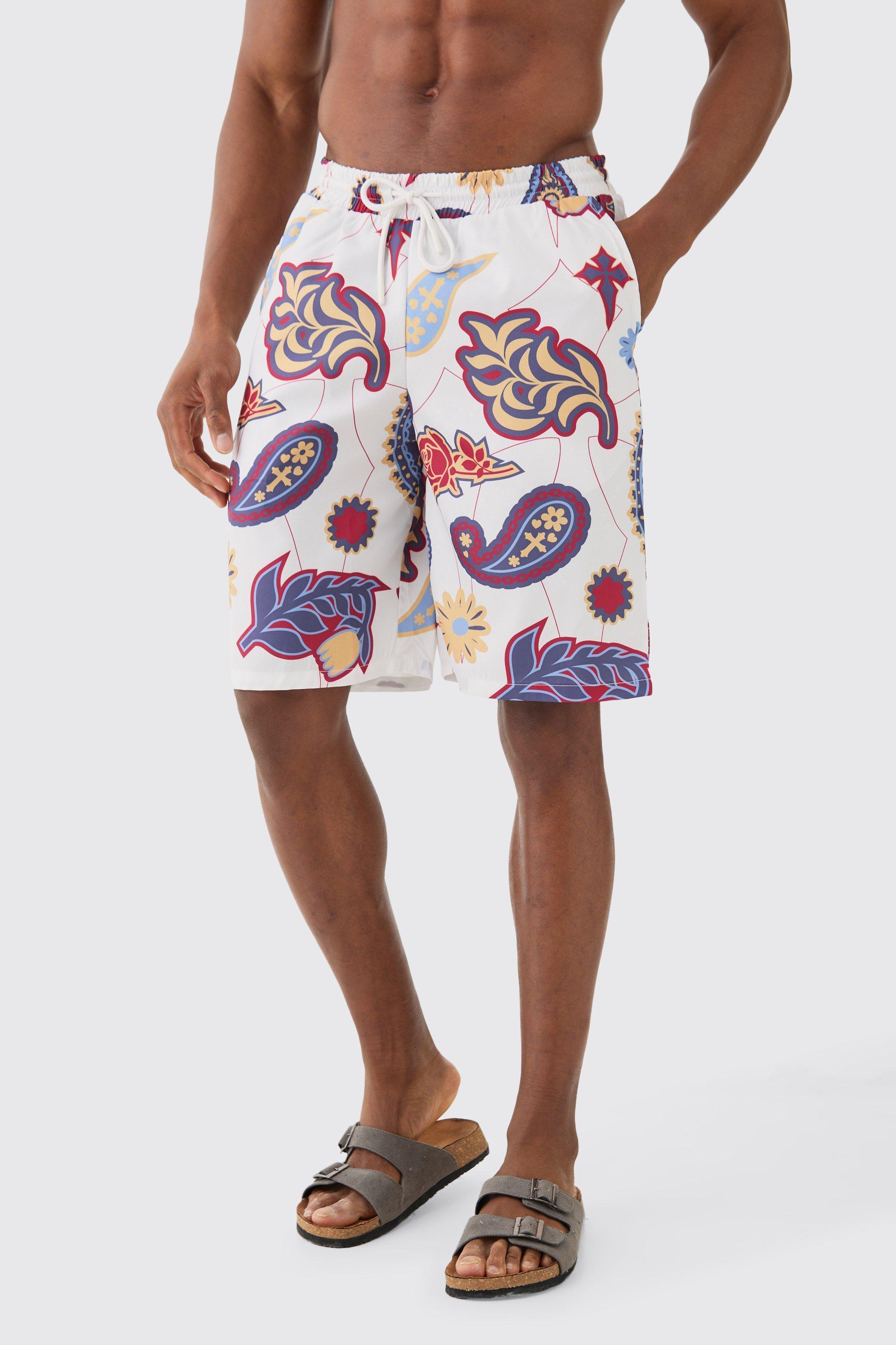 Paisley Ripstop Board Swim Trunks | boohooMAN USA Product Image