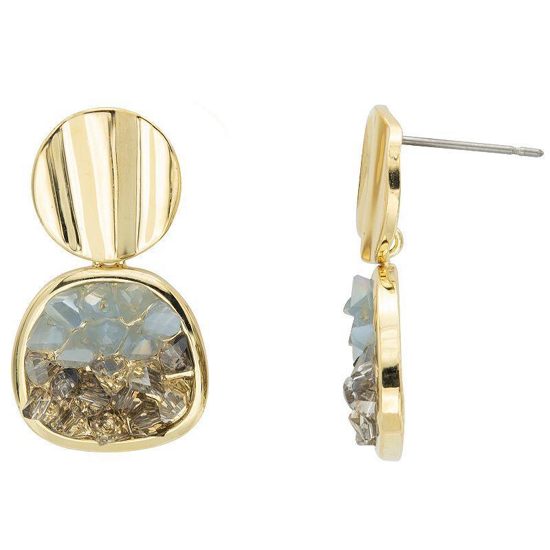 Brilliance Gold Tone Druzy Blue Crystal Round Drop Earrings, Womens, Gold Tone Blue Product Image