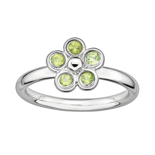 Stacks & Stones Sterling Silver Peridot Flower Stack Ring, Womens Green Product Image