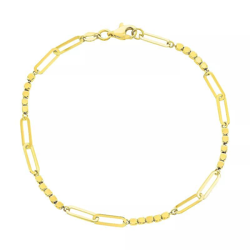 Divine Gold 14k Gold Alternating Bead & Paper Clip Chain Bracelet, Womens Product Image