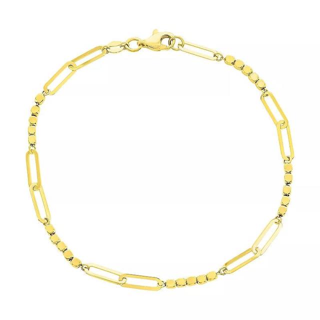 Divine Gold 14k Gold Alternating Bead & Paper Clip Chain Bracelet, Womens Product Image