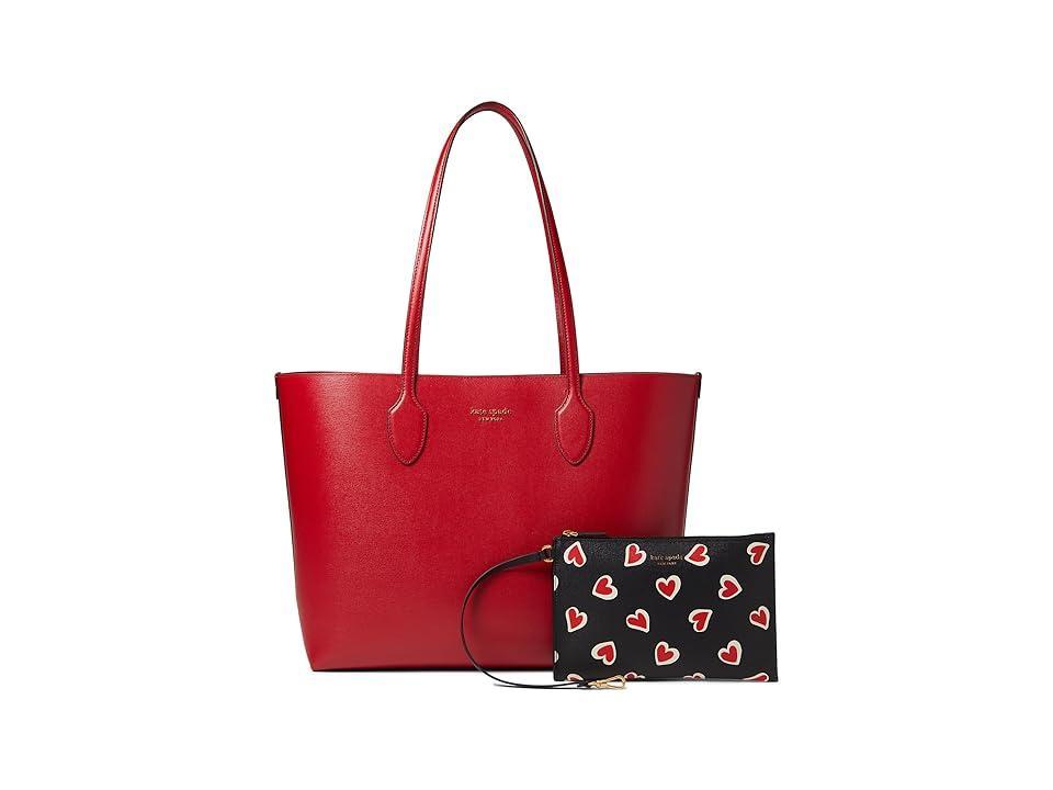 Kate Spade New York Bleecker Stencil Hearts Pop Printed Crossgrain Leather Large Tote (Perfect Cherry) Handbags Product Image