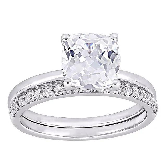 Stella Grace 10K White Gold Lab-Created White Sapphire Cushion Cut Bridal Ring Set, Womens Product Image