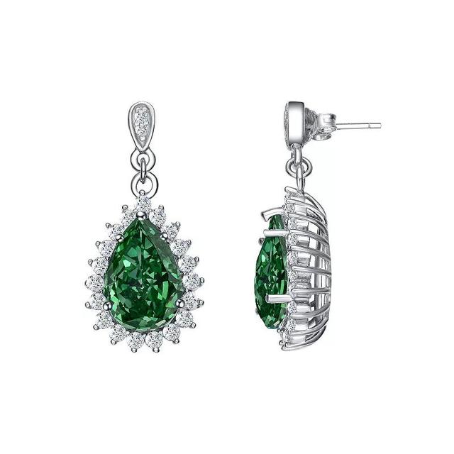 Sterling Silver Cubic Zirconia Oval Drop Earrings, Womens Product Image