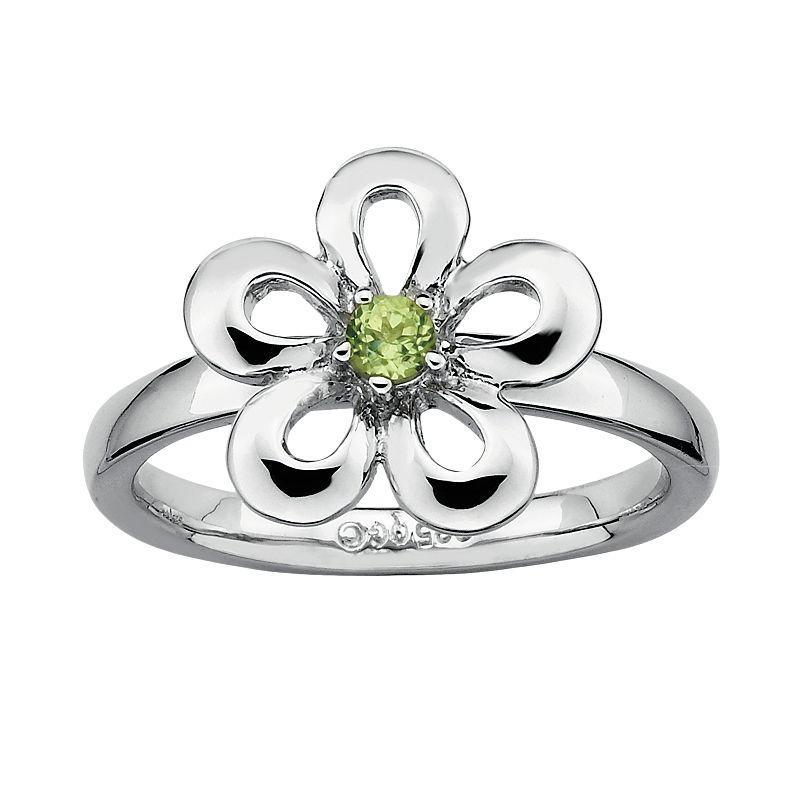 Stacks & Stones Sterling Silver Peridot Flower Stack Ring, Womens Green Product Image