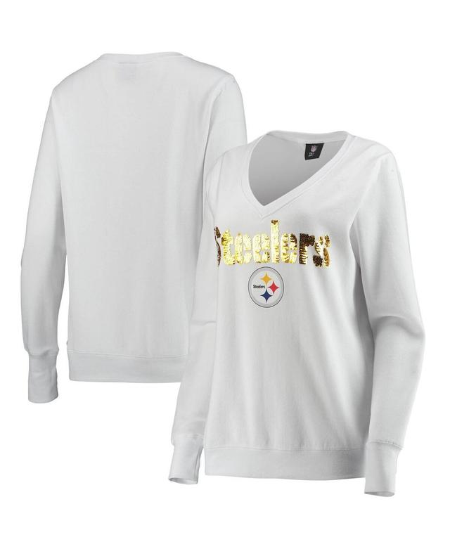 Womens Cuce White Pittsburgh Steelers Victory V-Neck Pullover Sweatshirt Product Image