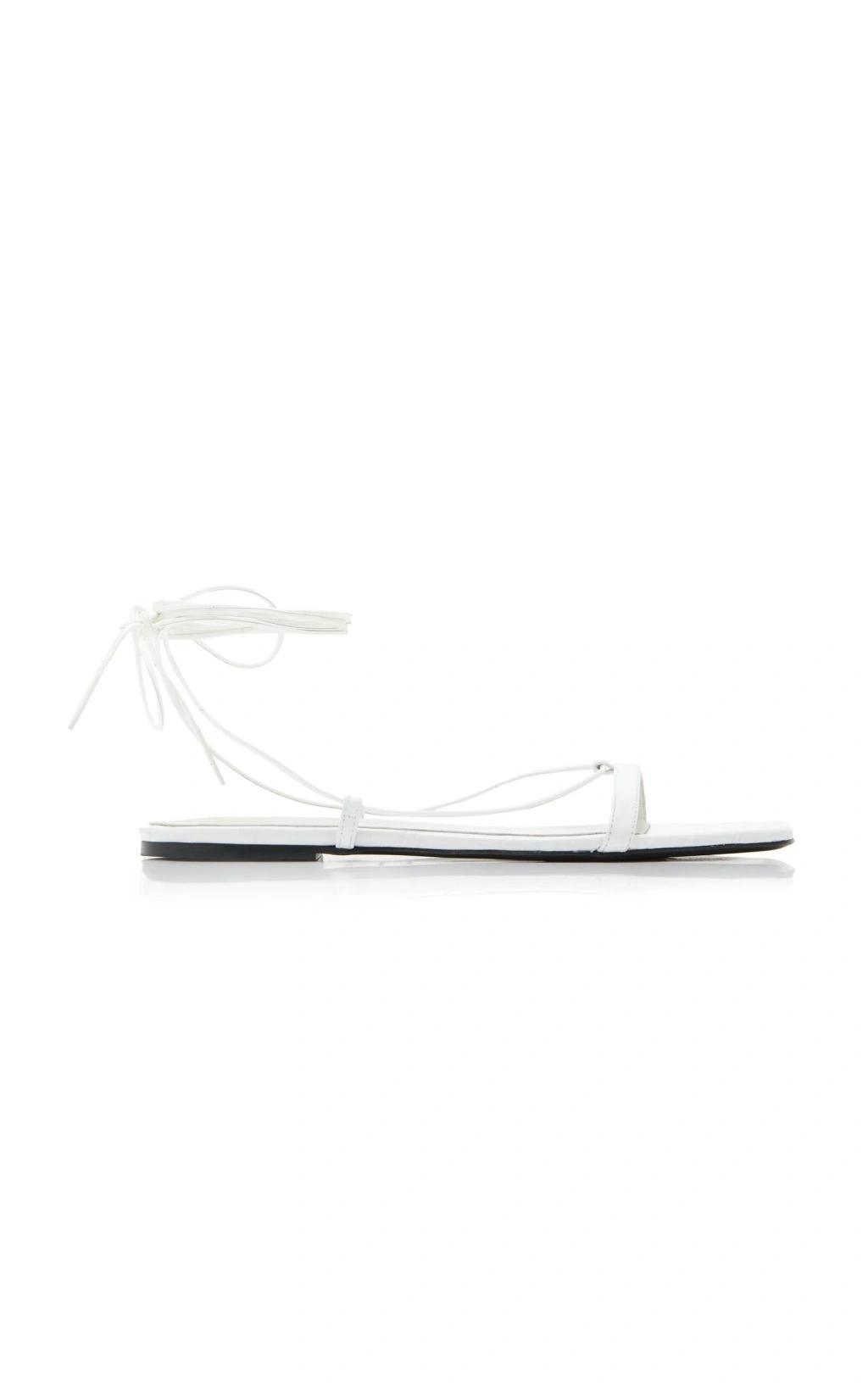 The Croco Lace-up Leather Sandals In White product image