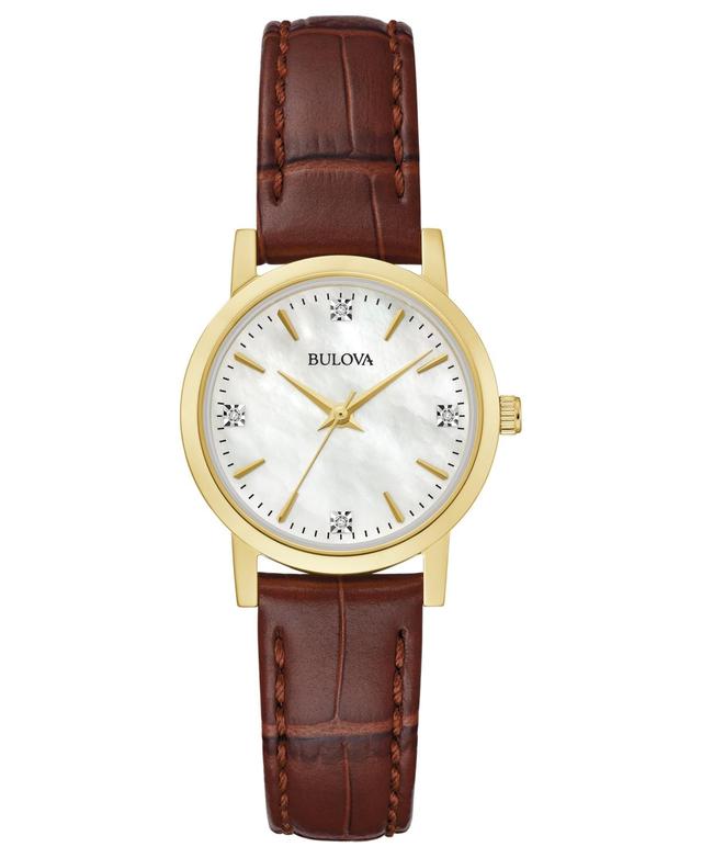 Bulova Womens Diamond Accent Brown Leather Strap Watch 27mm Product Image