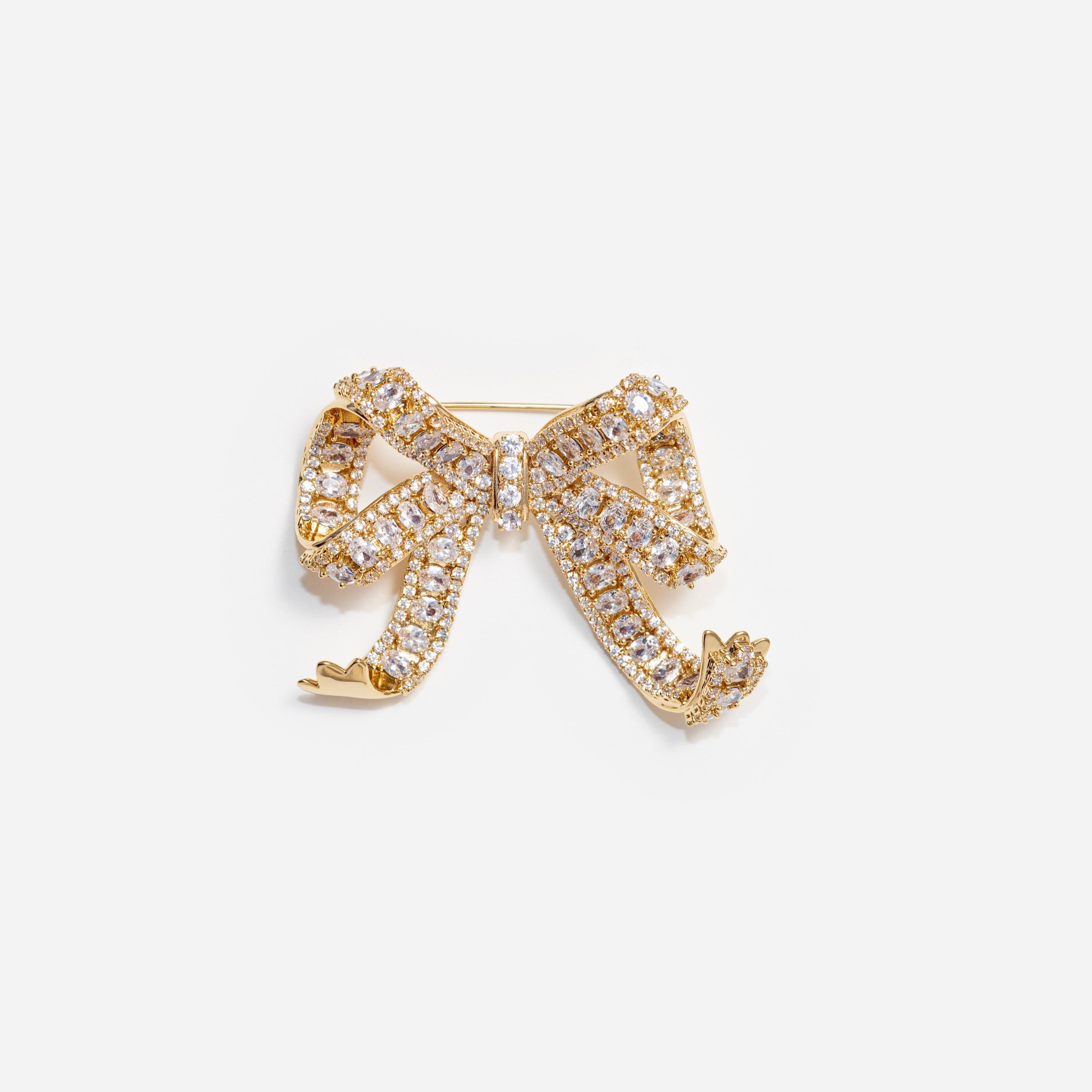 Gold Crystal Bow Brooch Product Image