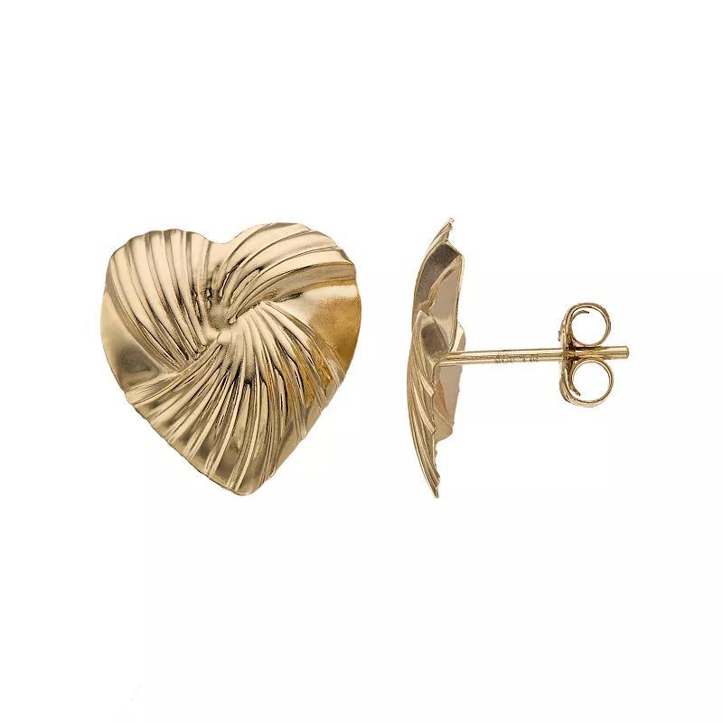 10k Gold Diamond Cut Heart Post Earrings, Womens Product Image