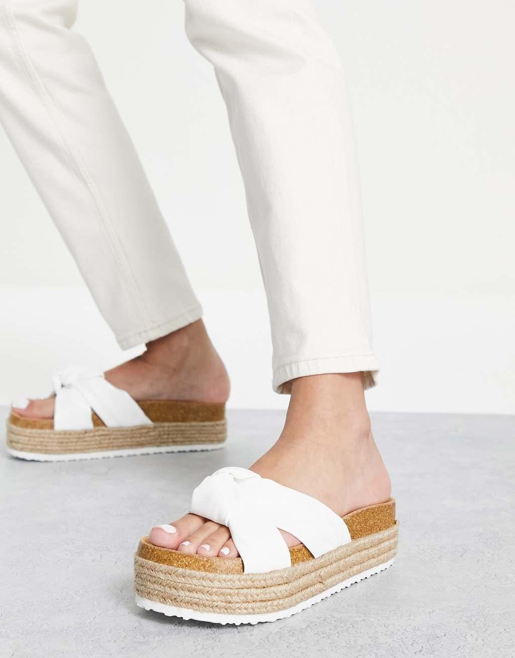 ASOS DESIGN Teegan knotted flatform sandals in white Product Image