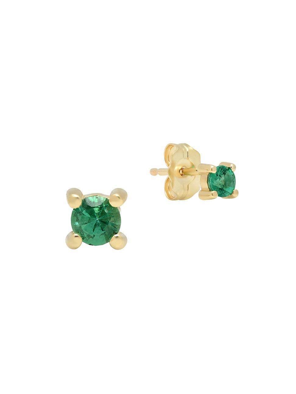 Womens 14K Yellow Gold & Emerald Stud Earrings Product Image