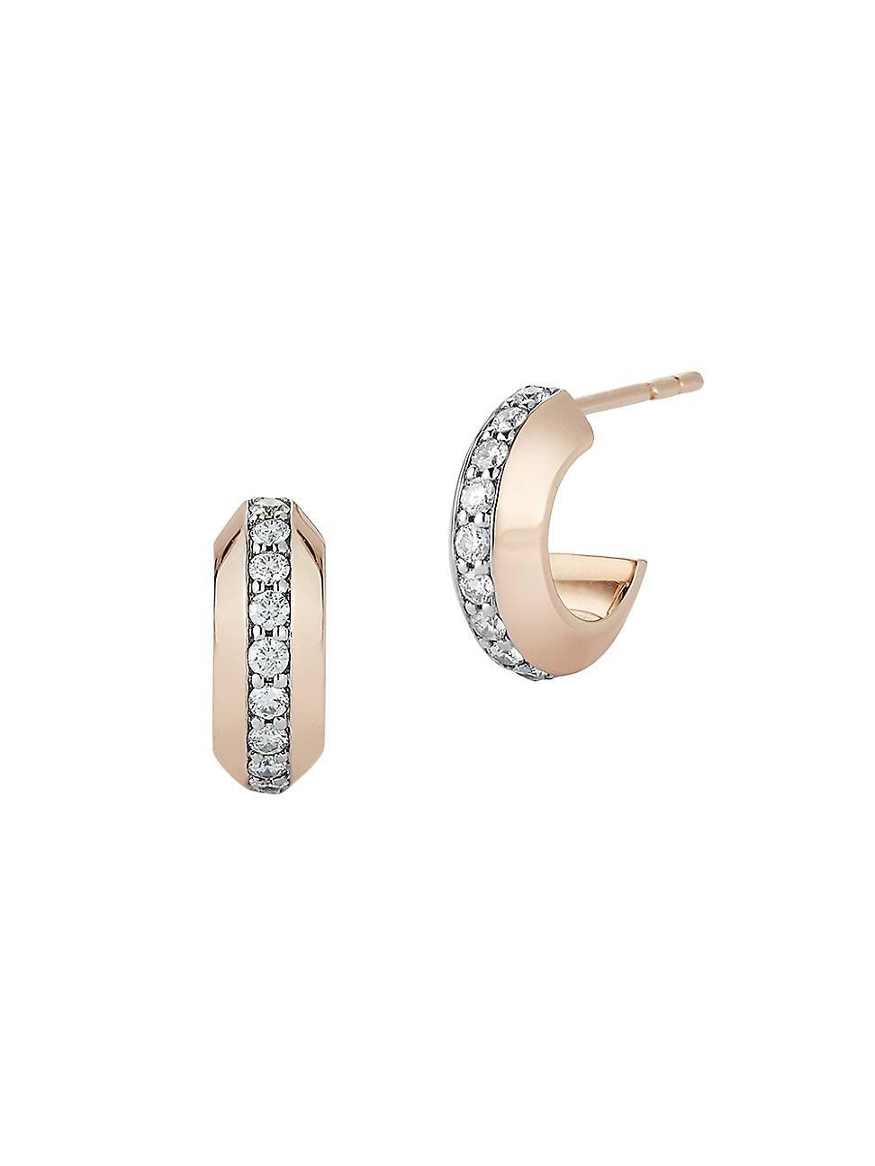 Womens Grant 18K Rose Gold & 1.05 TCW Diamond Knife-Edge Huggie Hoop Earrings Product Image