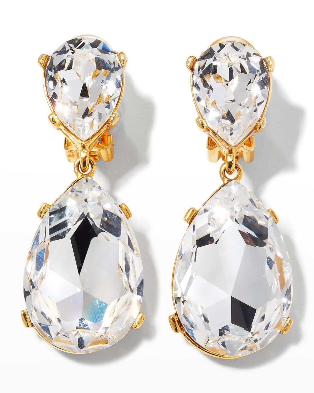 Womens Crystal Double-Teardrop Clip-On Earrings Product Image