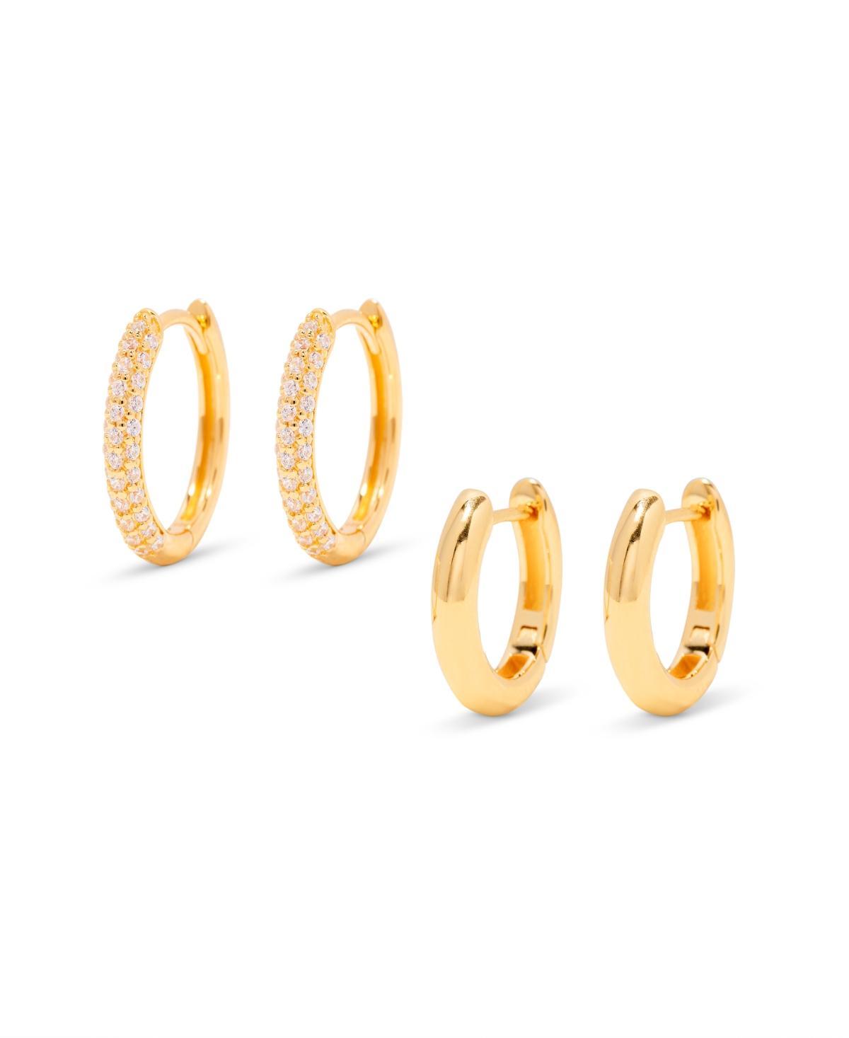 Womens Cecile 14K-Yellow-Gold Vermeil & Cubic Zirconia 2-Pair Huggie Hoop Earrings Set Product Image