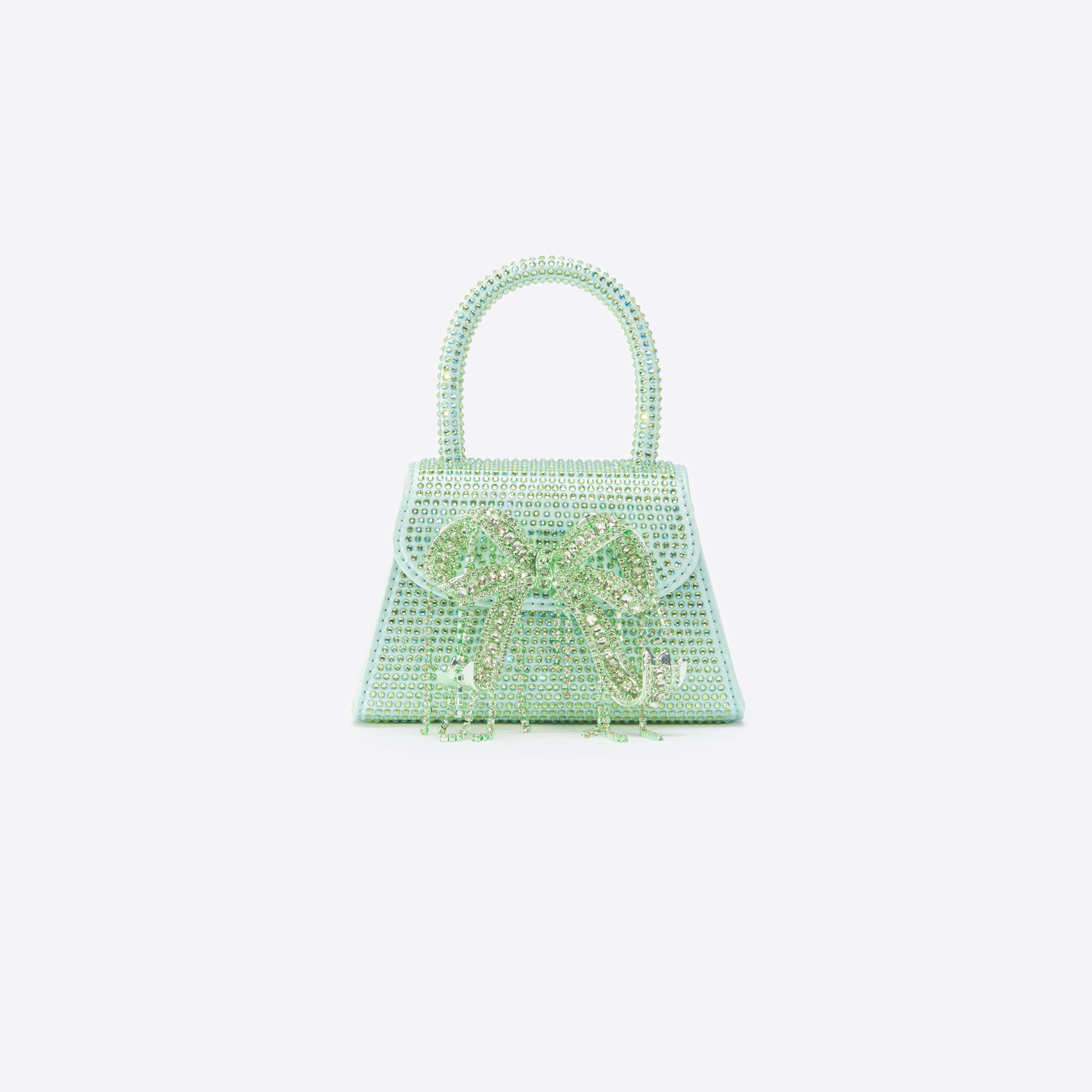 Green Satin Rhinestone Micro Bow Bag Product Image