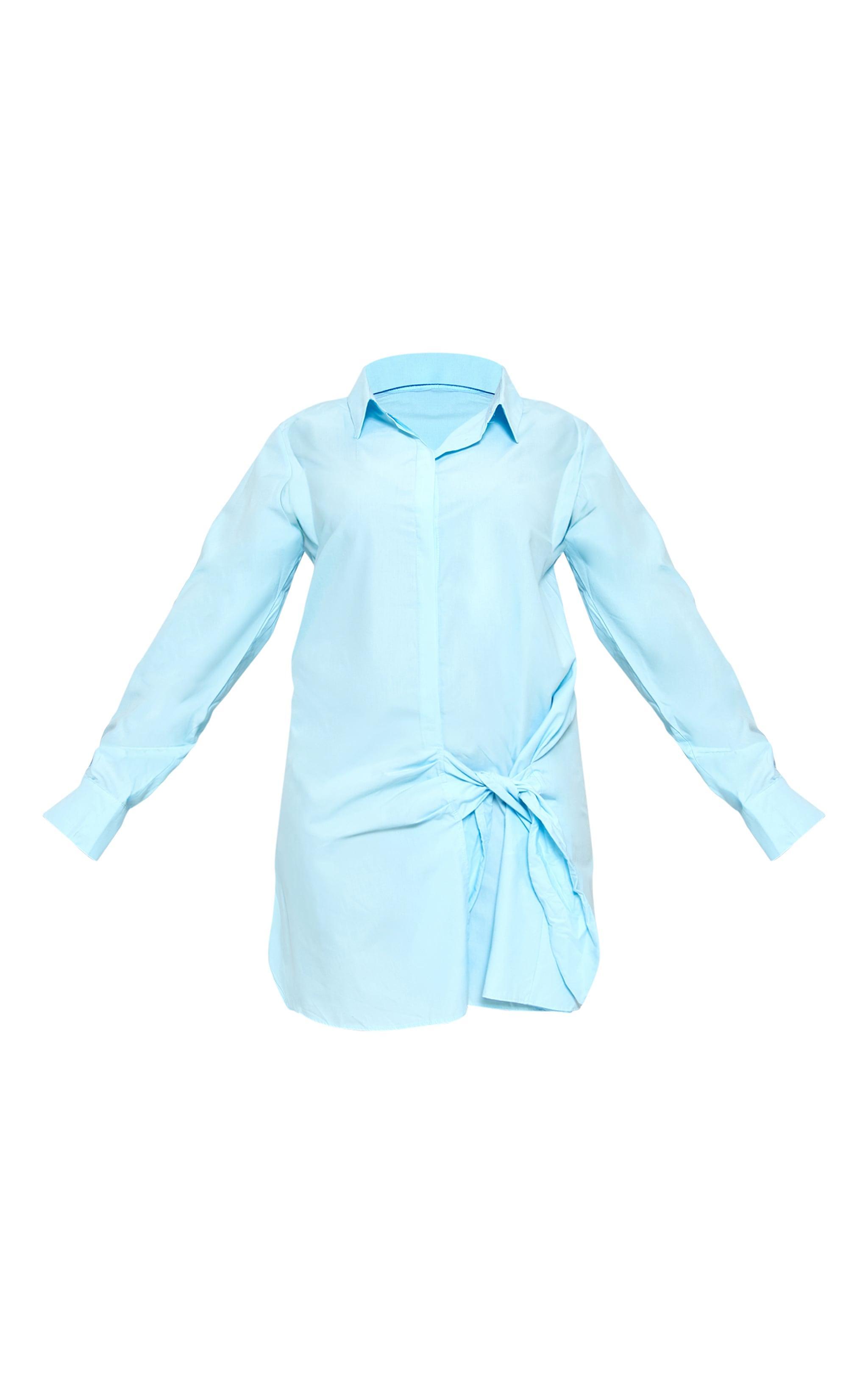 Plus Blue Cotton Poplin Knot Shirt Dress Product Image