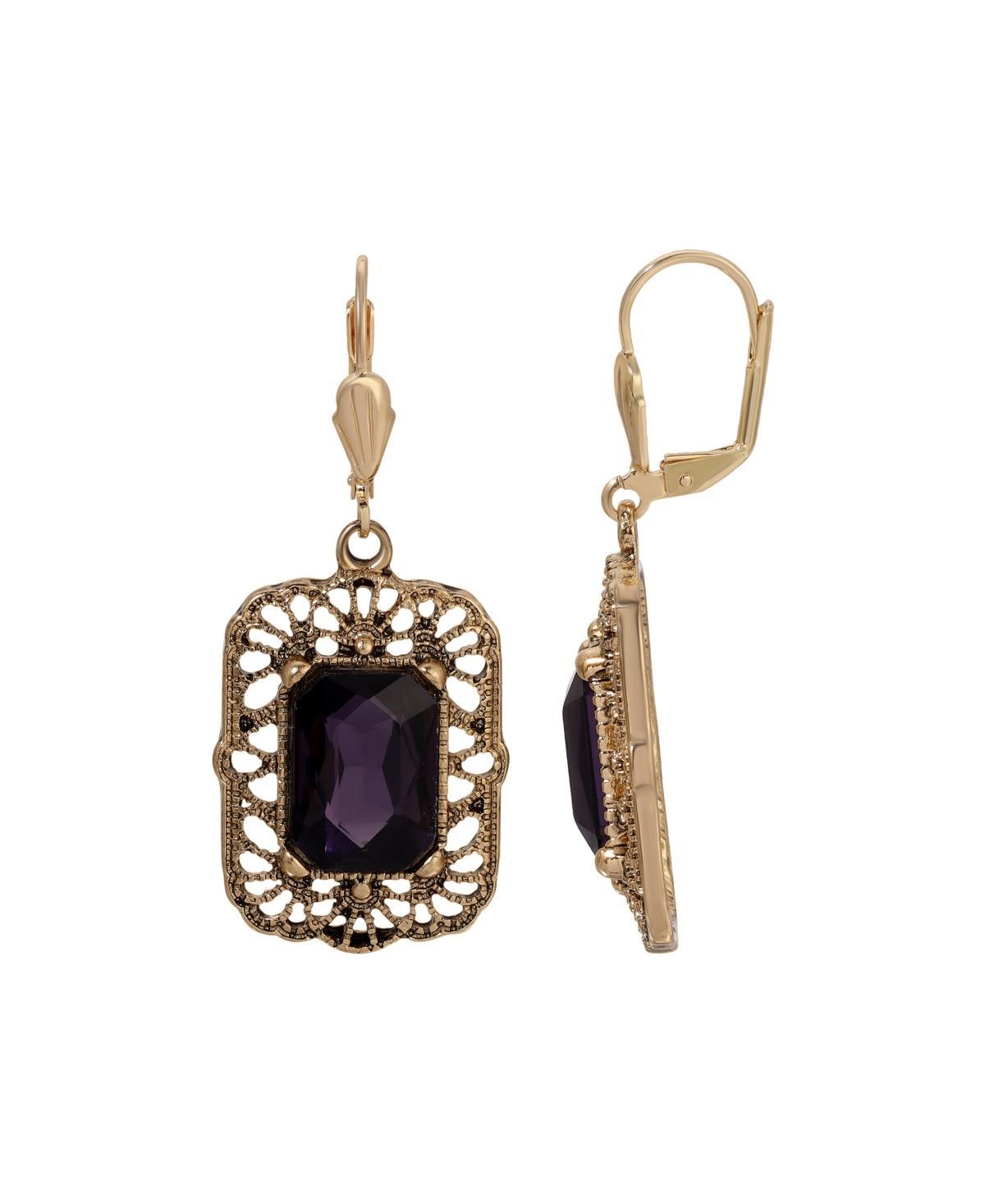 1928 Gold Tone Blue Square Leverback Earrings, Womens, Purple Product Image