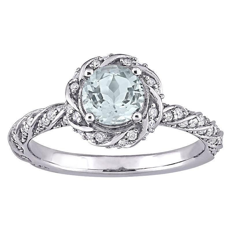 Stella Grace 14k White Gold Aquamarine & 1/4 Carat T.W Diamond Twist Halo Ring, Womens Blue Product Image