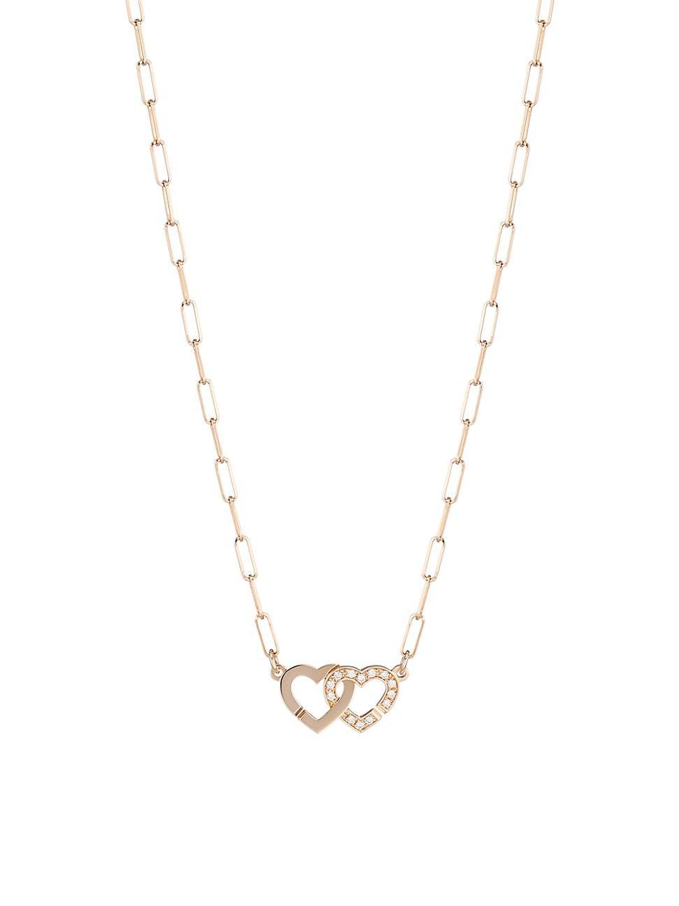 Womens Double Coeurs R9 18K Rose Gold & Diamond Chain Necklace Product Image