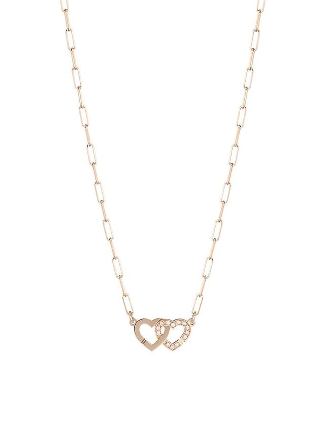 Womens Double Coeurs R9 18K Rose Gold & Diamond Chain Necklace Product Image