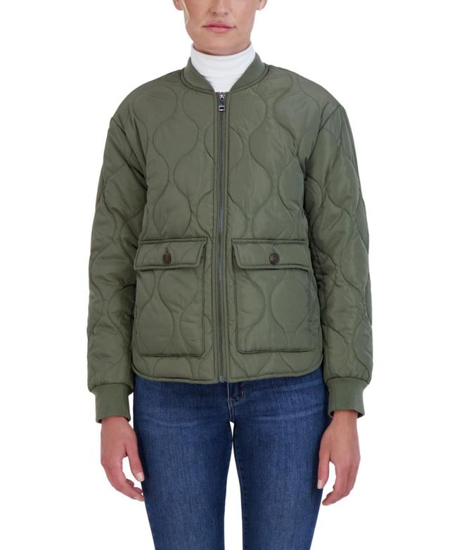 Womens Sebby Collection Quilted Crop Jacket Green Product Image