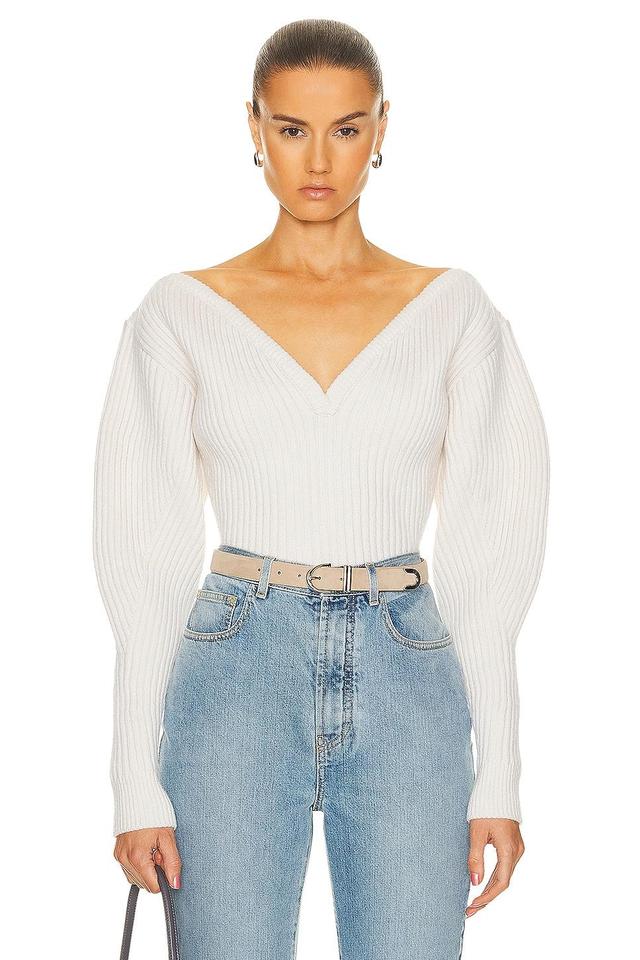 ALAÏA Ribbed Sweater in Blanc Casse - Cream. Size 40 (also in 42). Product Image