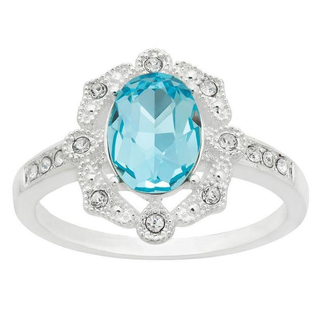 Brilliance Silver Tone Aqua Crystal Art Deco Oval Ring, Womens Silver Tone Blue Product Image