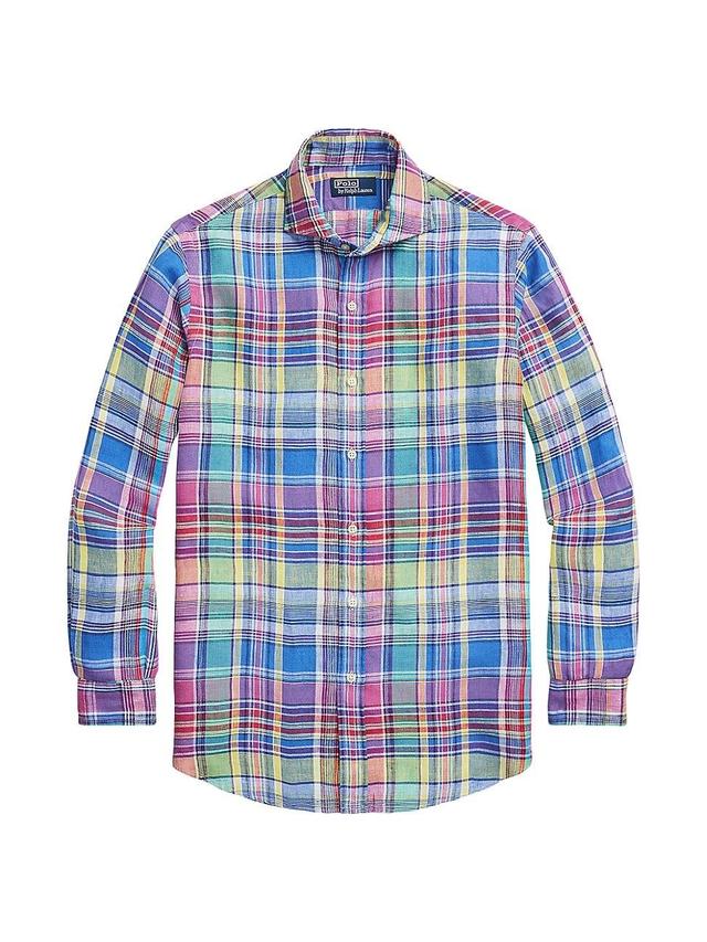 Mens Plaid Linen Button-Front Shirt Product Image