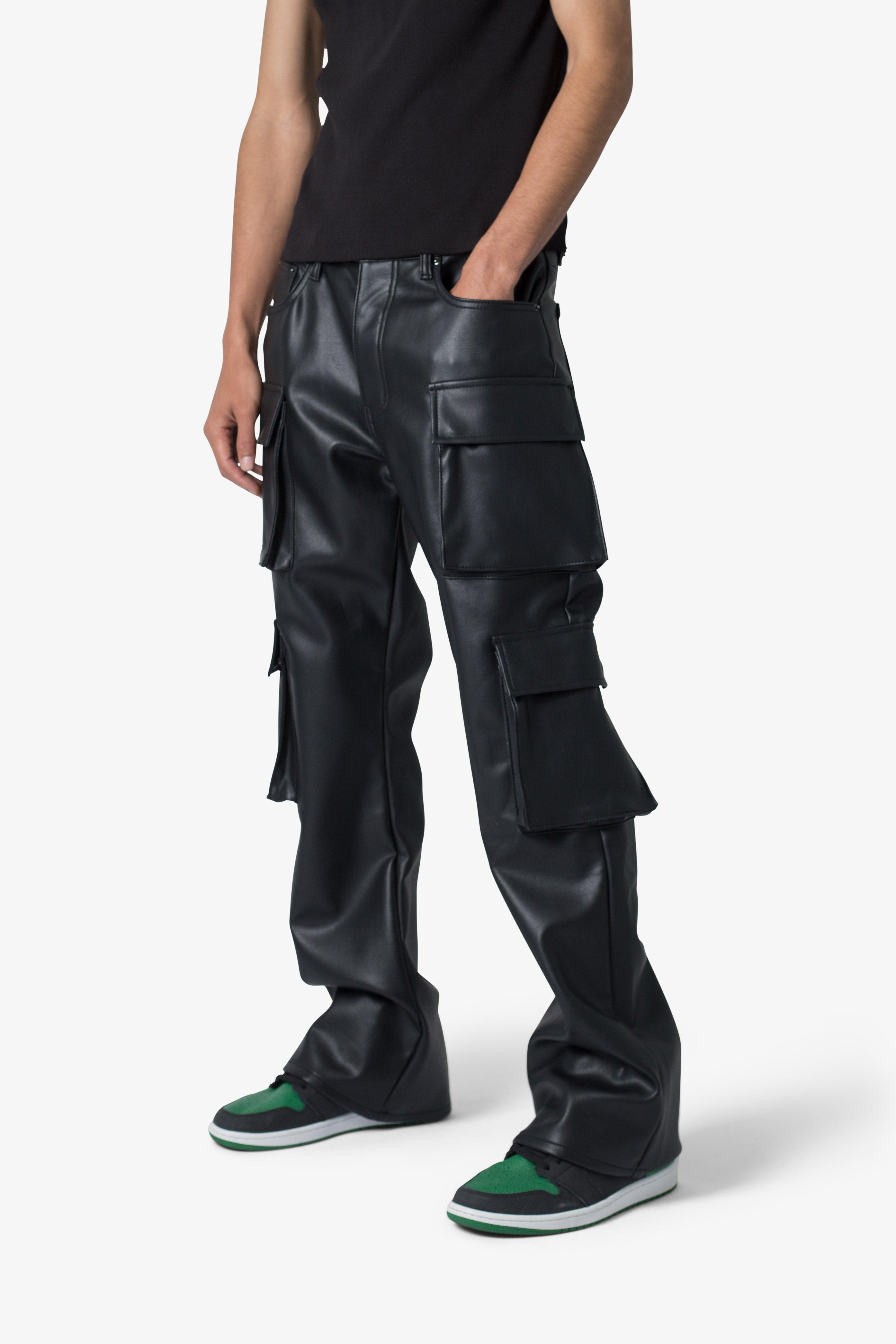 Leather Double Snap Cargo Pants - Black Product Image