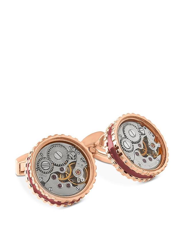 Mens Skeleton Gear Round Pink Goldplated Cuff Links Product Image