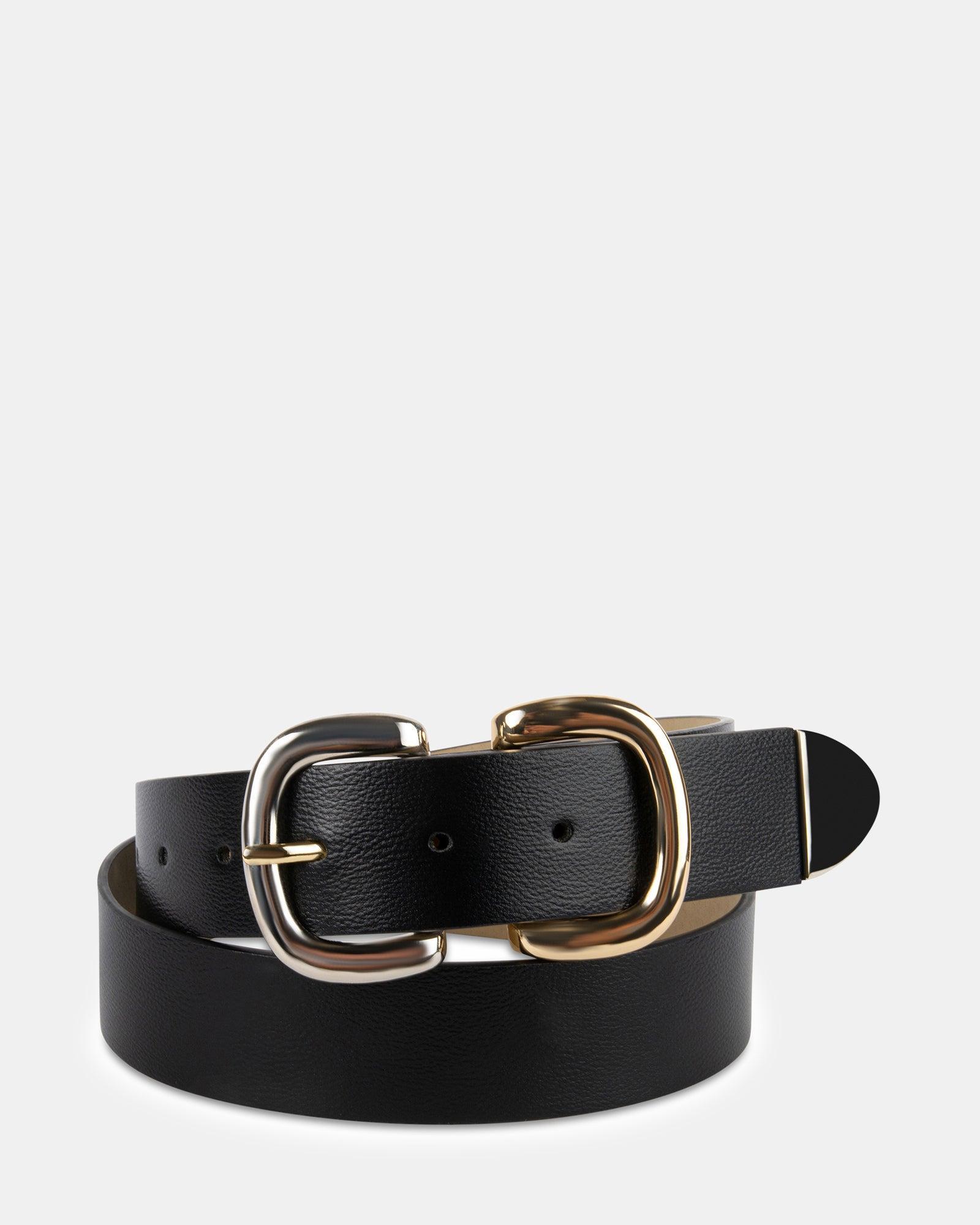 TWO TONE DOUBLE BUCKLE BELT BLACK Female Product Image