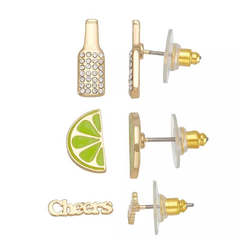 Celebrate Together Gold Tone Trio Cheers Lime Bottle Earring Set, Womens, Multi Product Image