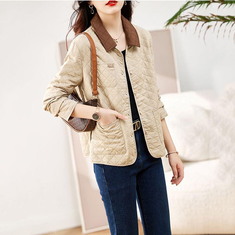 Contrast Collar Quilted Button Jacket product image