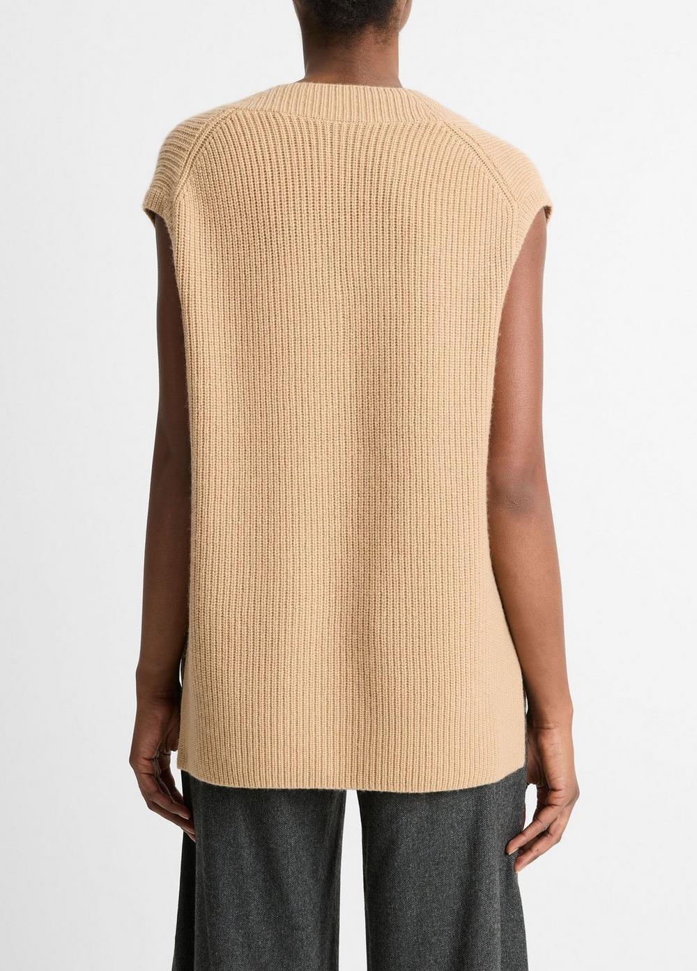 Womens Ribbed Wool-Cashmere V-Neck Sweater Vest, Vine, Size XL Vince Product Image