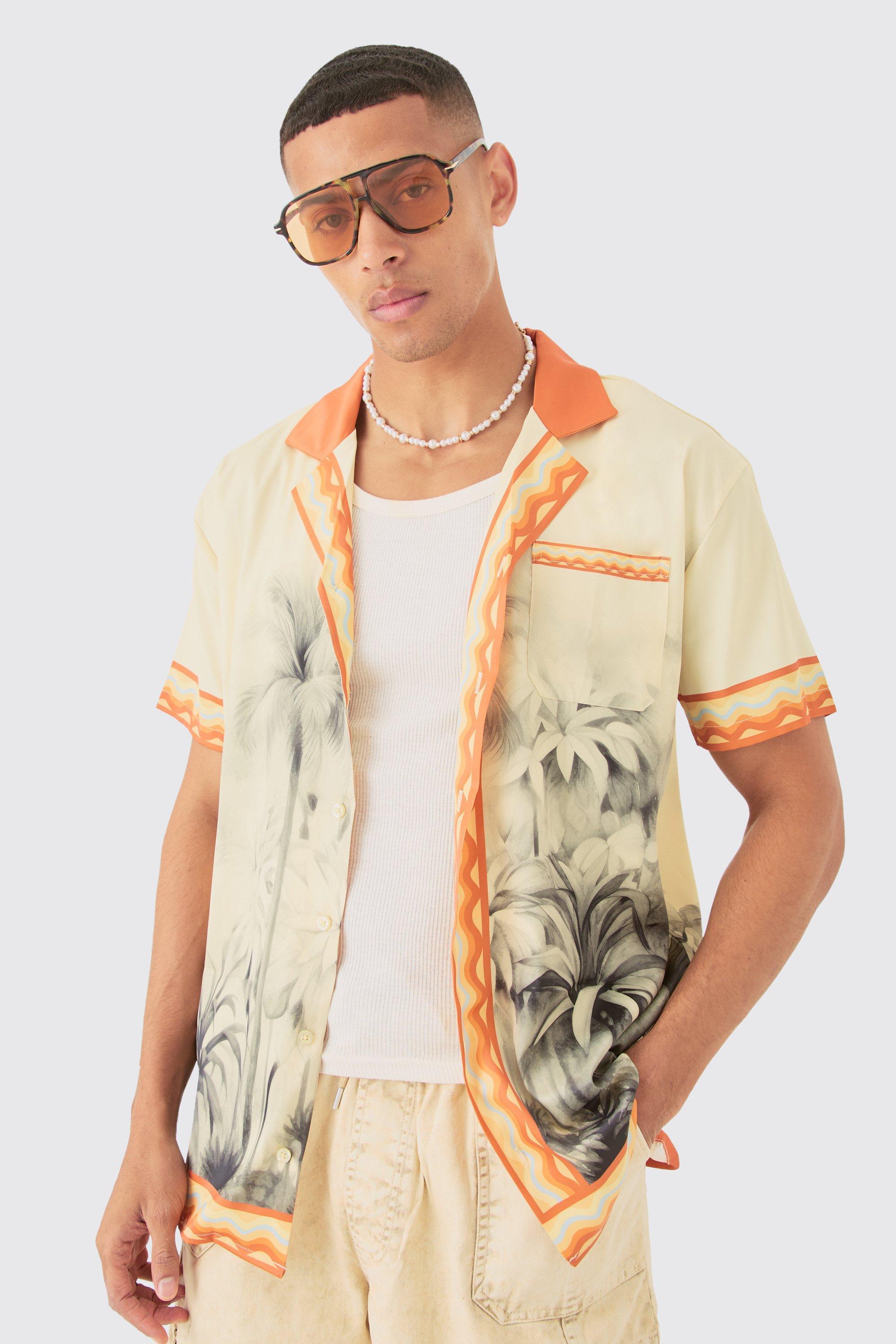 Oversized Revere Boarder Short Sleeve Shirt | boohooMAN USA Product Image