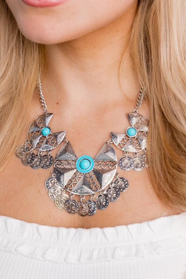 Silver Turquoise Statement Necklace Product Image