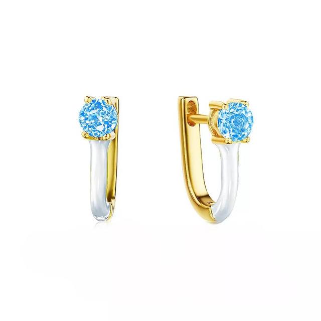 House of Frosted 14k Gold Over Silver White Enamel & Blue Topaz Earrings, Womens, Gold Tone Product Image