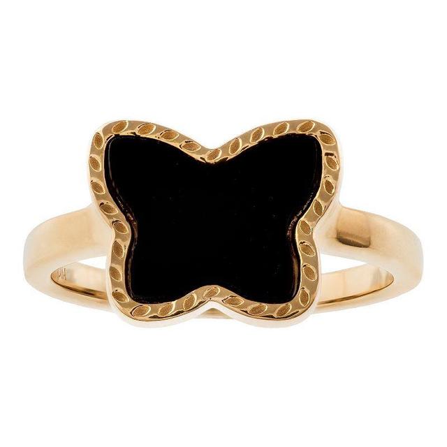 Gemistry 14k Gold Over Sterling Silver Black Onyx Butterfly Ring, Womens Gold Tone Product Image