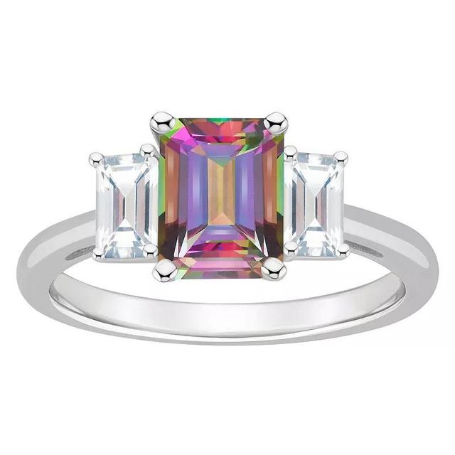 Alyson Layne Sterling Silver Emerald Cut Mystic Topaz & White Topaz Three-Stone Ring, Womens Product Image