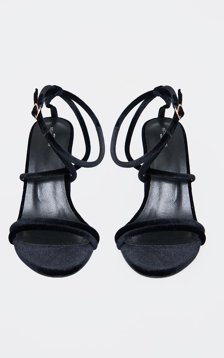 Black Wide Fit Velvet Round Toe Strappy Block Heeled Sandals Product Image