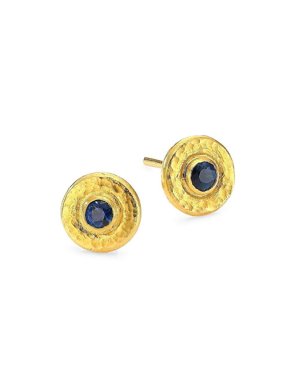 Womens Rain 24K Yellow Gold & Blue Sapphire Stud Earrings Product Image